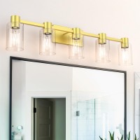 Esfos 5Light Modern Vanity Light Fixtures Over Mirror Gold Bathroom Light Fixtures Vanity Lights Wall Sconce With Clear Glas