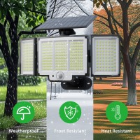 Volivo Solar Lights Outdoor 3 Heads 2500Lm Solar Motion Sensor Outdoor Lighting 348 Leds Ip65 Waterproof 3 Lighting Modes 270