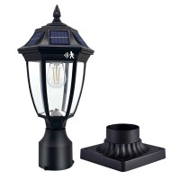 Tpshpts Solar Outdoor Post Light Dusk To Dawn Motion Solar Lamp Post Light With Pier Mount Base Black Solar Post Light Outdoor