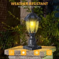 Tpshpts Solar Outdoor Post Light Dusk To Dawn Motion Solar Lamp Post Light With Pier Mount Base Black Solar Post Light Outdoor