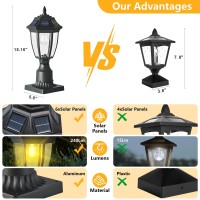 Tpshpts Solar Outdoor Post Light Dusk To Dawn Motion Solar Lamp Post Light With Pier Mount Base Black Solar Post Light Outdoor