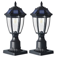 Tpshpts Solar Post Lights Outdoor 2 Pack Dusk To Dawn Motion Outdoor Lamp Post Light With Pier Mount Base Black Solar Lamp Pos