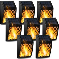 Dynaming Solar Flame Wall Lights Outdoor 8 Pack Solar Powered Wall Lights Flickering Flame Auto Onoff Wall Mounted Fence Deck