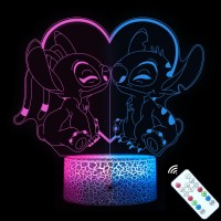 Pwwj Stitch Night Light 3D Acrylic Led 16 Color Changing Touch With Remote Control Stitch Lamp Stitch And Angel Stuff For Girls