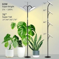 Chiphy Grow Lights 60W Full Spectrum Plant Light For Indoor Plants 10 Dimmable Brightness Height Adjustable Ideal For Tall S