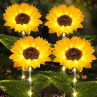 Ahaorigin 4 Pack Solar Garden Lights Sunflower Outdoor Solar Lights For Outside With Lifelike Bigger Sunflower Bright 64 Led