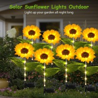 Ahaorigin 4 Pack Solar Garden Lights Sunflower Outdoor Solar Lights For Outside With Lifelike Bigger Sunflower Bright 64 Led