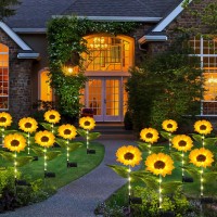 Ahaorigin 4 Pack Solar Garden Lights Sunflower Outdoor Solar Lights For Outside With Lifelike Bigger Sunflower Bright 64 Led