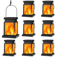 Shumi Hanging Solar Lanterns Outdoor Waterproof - 8 Pack Solar Flickering Flame Lights Led Hanging Solar Lights For Outside, Garden, Pathway, Patio, Umbrella, Tent, Tree, Yard, Deck, Camping