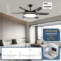 Redstar 52 Inch Matte Black Ceiling Fan With Light And Remote, Flush Mount, Reversible, 3Cct, Dimmable, Noiseless, Ceiling Fan For Living Room, Indoor/Outdoor Use