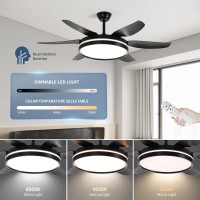 Redstar 52 Inch Matte Black Ceiling Fan With Light And Remote, Flush Mount, Reversible, 3Cct, Dimmable, Noiseless, Ceiling Fan For Living Room, Indoor/Outdoor Use