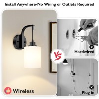 Battery Operated Wall Sconce Set Of 2 Wireless Rechargeable Wall Lights Glass Wall Lamps With Remotes And Dimmable Rgb Led Bul