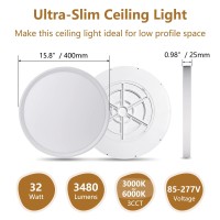 2Pk 158 Inch Led Flush Mount Ceiling Light 32W 3480Lm 3000K4000K6000K Cct Selectable Ultraslim Led Ceiling Light Fixture