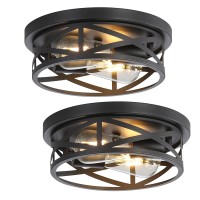 Doxvieze 2Pack Close To Ceiling Light Fixtures 11 Inch Farmhouse Flush Mount Ceiling Light 2Lights Black Industrial Metal Ca