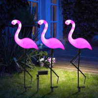 3Pcs Flamingo Solar Lights Outdoor Pink Flamingo Solar Powered Optic Fiber Decorative Lighting Yard Art Garden Decorations House