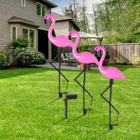 3Pcs Flamingo Solar Lights Outdoor Pink Flamingo Solar Powered Optic Fiber Decorative Lighting Yard Art Garden Decorations House