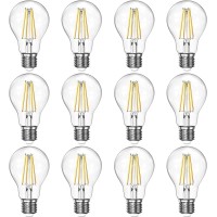 Dimmable A19 Led Light Bulbs 60W Equivalent, 2700K Warm Soft White Light Bulbs 6W E26 Base, Clear Glass Antique Filament Bulb For Living Room Bedroom Outdoor, 12Packs