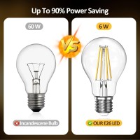 Dimmable A19 Led Light Bulbs 60W Equivalent, 2700K Warm Soft White Light Bulbs 6W E26 Base, Clear Glass Antique Filament Bulb For Living Room Bedroom Outdoor, 12Packs