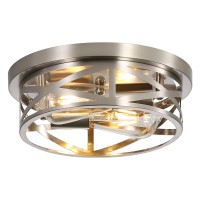 Close To Ceiling Light Fixtures, 2-Light Brushed Nickle Flush Mount Ceiling Light, 11 Inch Metal Cage Cross Modern Indoor House Ceiling Lights For Kitchen Bedroom Living Room Foyer Hallway Office