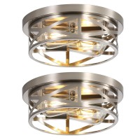 2 Pack Close To Ceiling Lights Modern Brushed Nickle Flush Mount Ceiling Light Fixture 11 Inch Modern E26 Base Metal Cage Indo