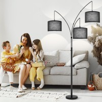 3 Lights Arc Floor Lamps For Living Room Black Modern Tall Standing Lamp Hanging Over The Couch With Shades Heavy Base Mid Ce