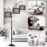 3 Lights Arc Floor Lamps For Living Room Black Modern Tall Standing Lamp Hanging Over The Couch With Shades Heavy Base Mid Ce