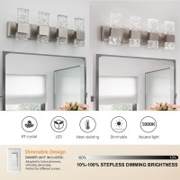 Oylyw Modern Bathroom Light Fixtures Brushed Nickel Dimmable Vanity Lights For Bathroom Crystal Led Bathroom Lighting Fixtures O