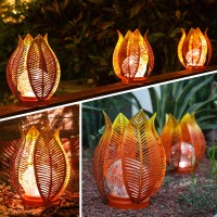 Qzge Solar Garden Lights Waterproof Decorations Crackle Globe Glass Metal Palm Leaf Solar Lights For Outdoor Decor On Garden Pat