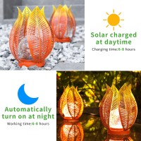 Qzge Solar Garden Lights Waterproof Decorations Crackle Globe Glass Metal Palm Leaf Solar Lights For Outdoor Decor On Garden Pat