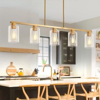 Mecgirn Island Light For Kitchen Brushed Gold Dining Room Light Fixture Over Table 4Light Linear Chandelier Pendant Lighting