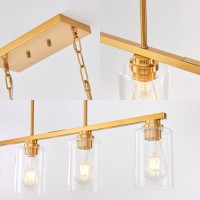 Mecgirn Island Light For Kitchen Brushed Gold Dining Room Light Fixture Over Table 4Light Linear Chandelier Pendant Lighting