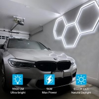 Hyperlite Hexagon Garage Led Light Upgraded 3 Level Dimmable 96W 9900Lm Super Bright Garage Detailing Lights 16 Pack Hexagon S