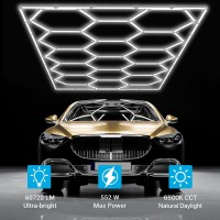 Hyperlite Hexagon Garage Light Upgraded 3 Level Dimmable 552W 60720Lm Super Bright Garage Detailing Lights 15 Grids With Recta