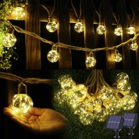 Solar String Lights 2 Pack 20Ft G50 Globe Vintage Rope Hemp Outdoor String Lights With 8 Modes 16 Waterproof Shatterproof Bul