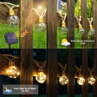 Solar String Lights 2 Pack 20Ft G50 Globe Vintage Rope Hemp Outdoor String Lights With 8 Modes 16 Waterproof Shatterproof Bul