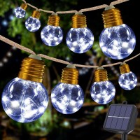 Solar String Lights Outdoor 20Ft Solar Patio Lights Vintage Rope Hemp Solar Powered Globe Light Waterproof With 8 Modes 16 Sha