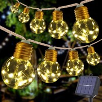 Solar String Lights Outdoor 20Ft Solar Patio Lights Vintage Rope Hemp Solar Powered Globe Lights Waterproof With 8 Modes 16 Sh