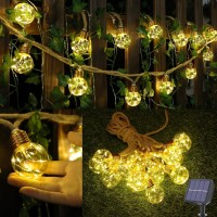 Solar String Lights Outdoor 20Ft Solar Patio Lights Vintage Rope Hemp Solar Powered Globe Lights Waterproof With 8 Modes 16 Sh