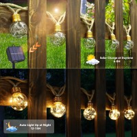 Solar String Lights Outdoor 20Ft Solar Patio Lights Vintage Rope Hemp Solar Powered Globe Lights Waterproof With 8 Modes 16 Sh