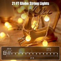 Minetom Battery Operated String Lights 21Ft 60 Led Globe Fairy Lights With Remote Waterproof Twinkle Lights For Indoor Outdoor