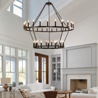 Wogon Weel Wagon Wheel Chandelier 2 Tier 40-Light 53-Inch, Farmhouse Industrial Chandelier Black Rustic Candle Pendant Light Extra Large For High Ceilings, Living Room Foyer