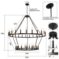 Wogon Weel Wagon Wheel Chandelier 2 Tier 40-Light 53-Inch, Farmhouse Industrial Chandelier Black Rustic Candle Pendant Light Extra Large For High Ceilings, Living Room Foyer