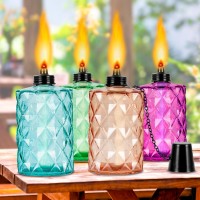 Glass Table Top Torch Outdoor Torch Canisters 12 Oz Refill Canister With Wicks And Covers Patio Metal Torch For Luau Party Di