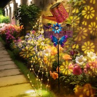 Solar Watering Can With Lights Outdoor Garden Decor Waterproof Garden Stake Lights Decoration With Welcome Sign For Patio Yard