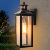 Rvsmattly Motion Sensor Outdoor Lights, Dusk To Dawn Exterior Lighting Fixtures, Matte Black Outdoor Porch Lights With Seeded Glass Shade & E26 Sockets, Motion Detector Lights For Outside House