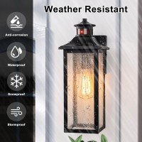 Rvsmattly Motion Sensor Outdoor Lights, Dusk To Dawn Exterior Lighting Fixtures, Matte Black Outdoor Porch Lights With Seeded Glass Shade & E26 Sockets, Motion Detector Lights For Outside House