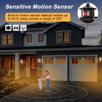 Rvsmattly Motion Sensor Outdoor Lights, Dusk To Dawn Exterior Lighting Fixtures, Matte Black Outdoor Porch Lights With Seeded Glass Shade & E26 Sockets, Motion Detector Lights For Outside House