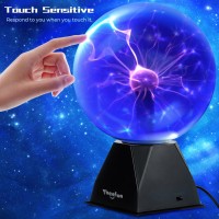 Theefun Blue Plasma Ball 8 Inch Plasma Globe Touch Sound Sensitive Plasma Ball Lamp Electric Ball Lightning Novelty Light For