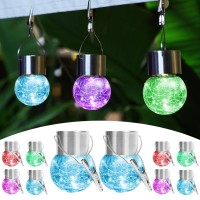 Mlknk Hanging Solar Lights For Outside Tree Decorations Outdoor Crackle Glass Ball Hanging Solar Lantern With Hook 10 Pack For G