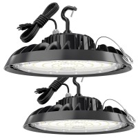 Pvilub Ufo Led High Bay Light 100W 2 Pack 5000K High Bay Led Light Fixture With Us Plug 5 Cable 14000Lm Ip65 Waterproof High